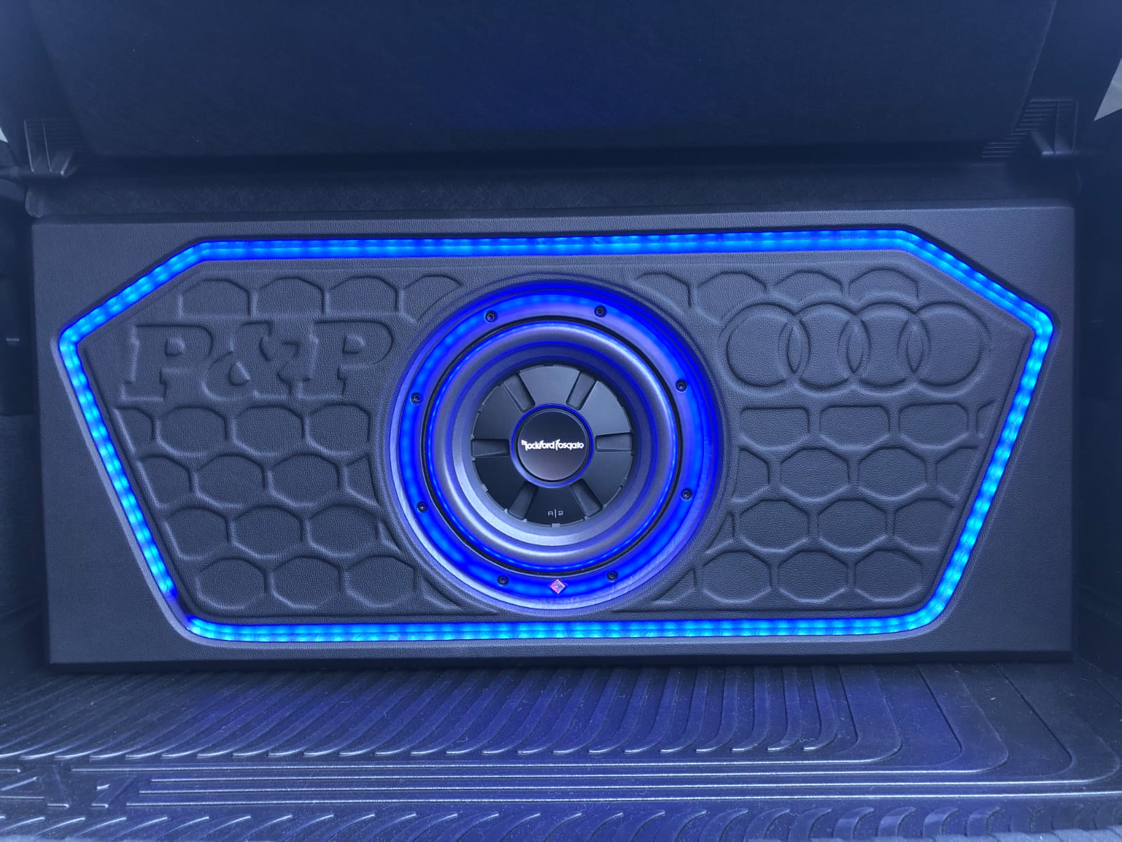 Blue backlit custom speaker panel
