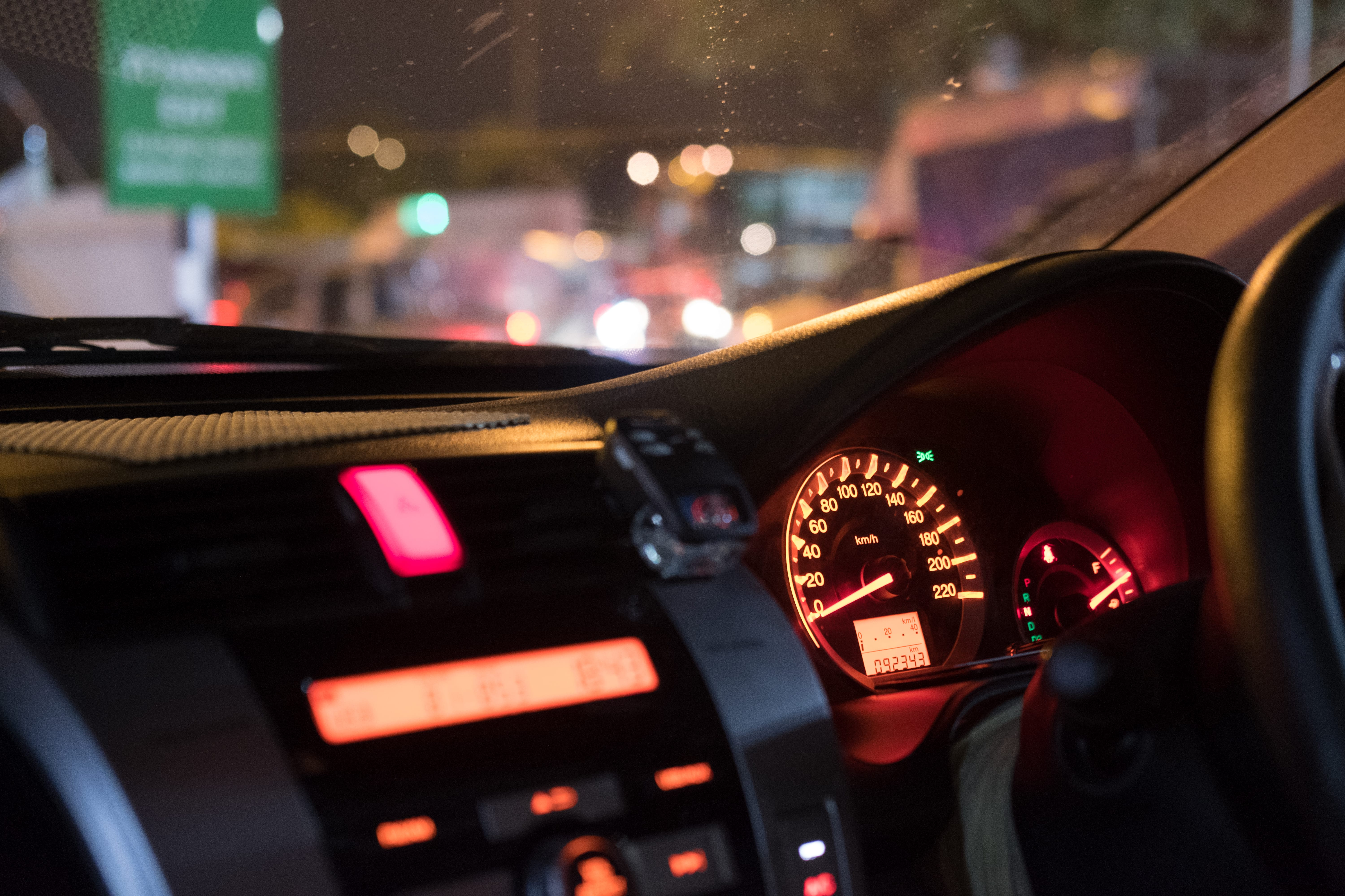 Car dashboard at night