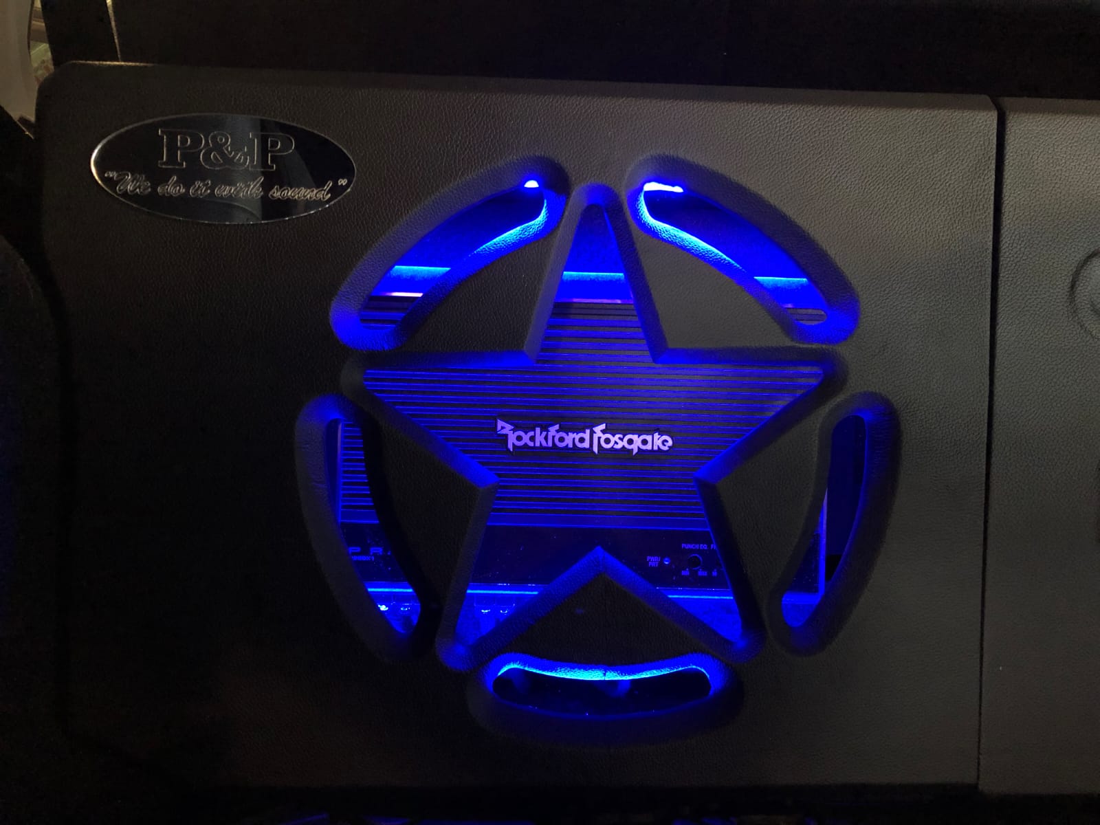 Geometric custom subwoofer enclosure blue